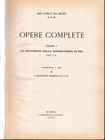 Opere complete, vol. 1° - copertina