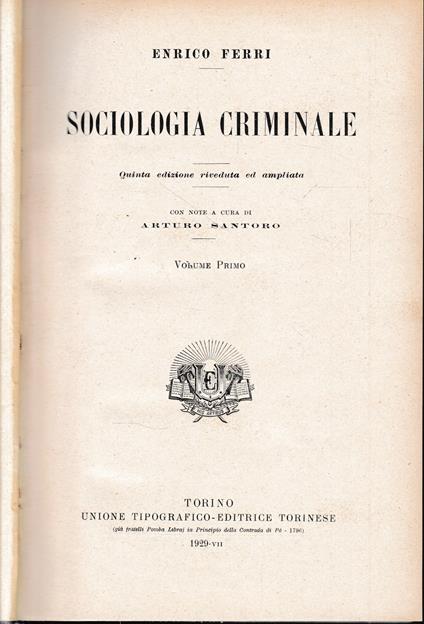 Sociologia criminale, vol. 1° - Enrico Ferri - copertina