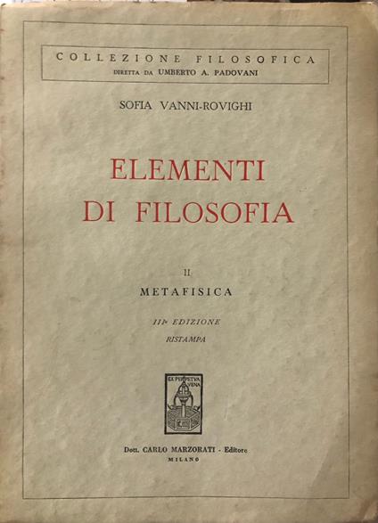 Elementi di filosofia. II. Metafisica - copertina