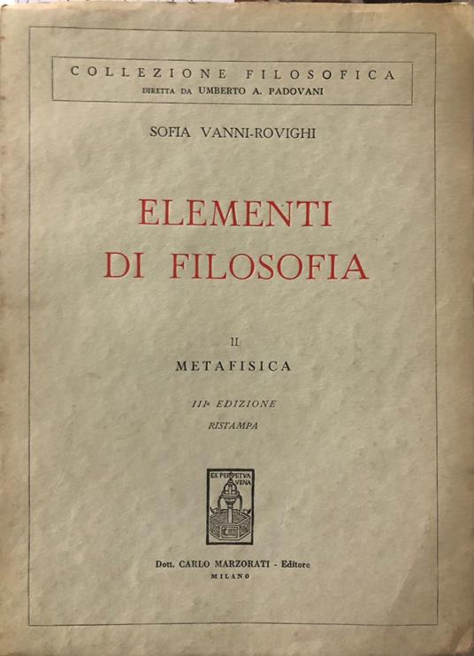 Elementi di filosofia. II. Metafisica - copertina