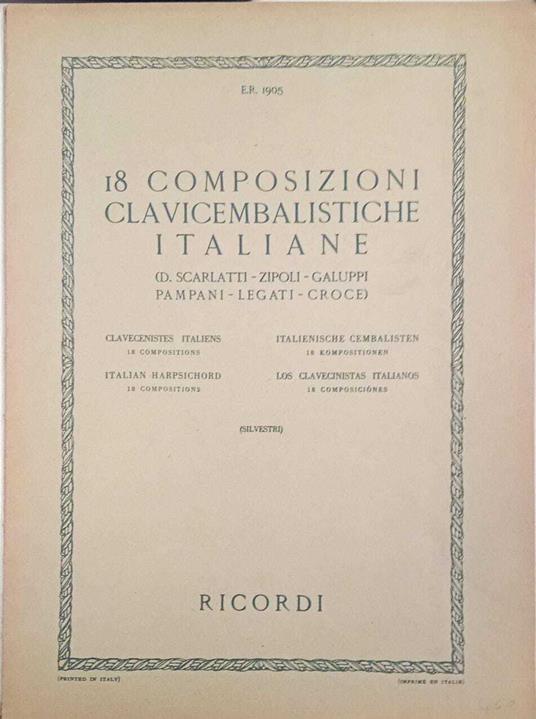 18 composizioni clavicembalistiche italiane (Renzo Silvestri) - copertina
