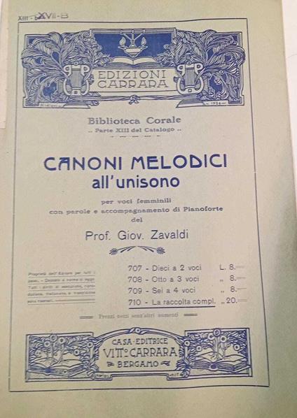 Canoni melodici all'unisono - copertina