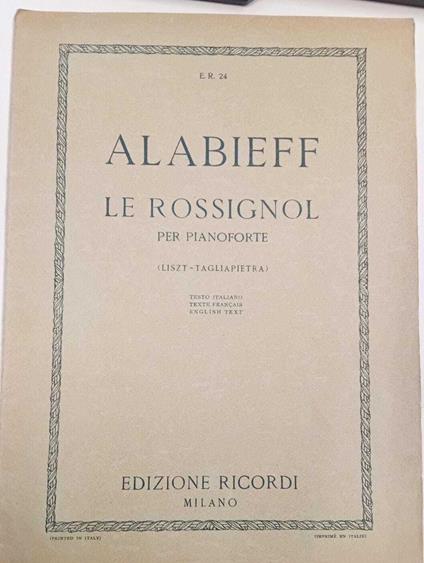 Alabieff Le Rossignol per pianoforte - copertina