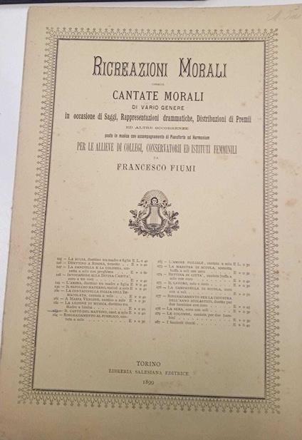 Ricreazioni Morali ossia cantate morali di vario genere - copertina