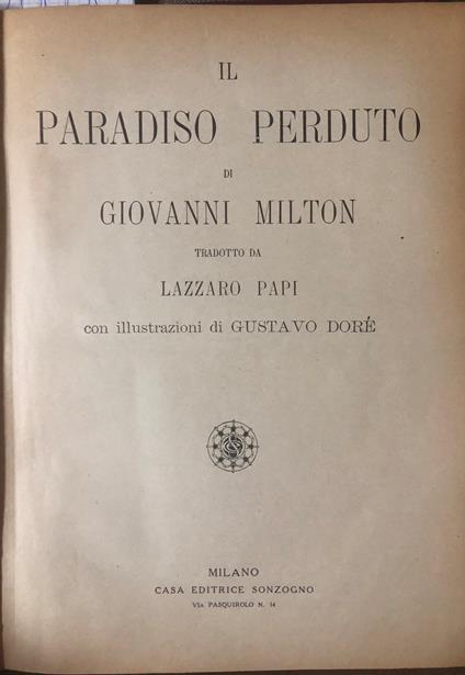 Il paradiso perduto - Giovanni Milton - copertina