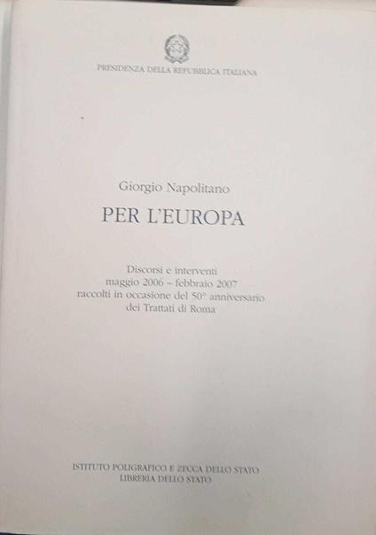 Per l'Europa - Giorgio Napolitano - copertina