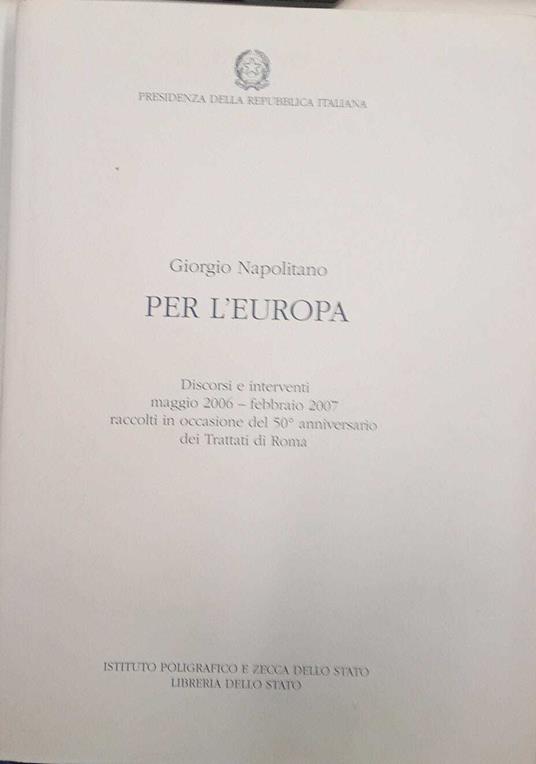 Per l'Europa - Giorgio Napolitano - copertina