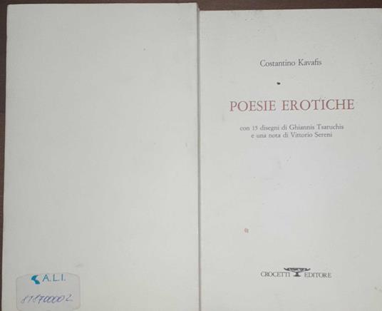 Poesie erotiche - Costantino Kavafis - copertina