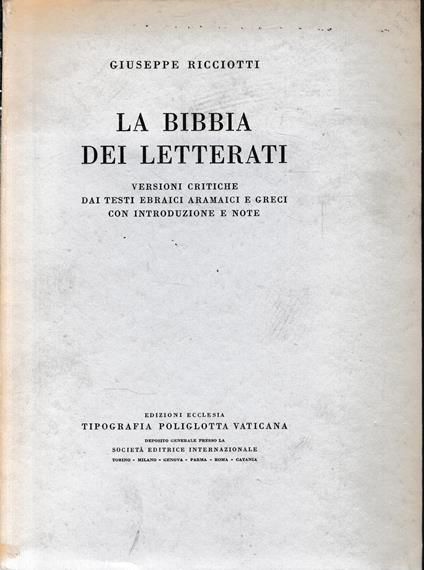 La Bibbia dei letterati - Giuseppe Ricciotti - copertina