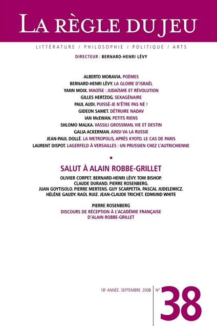 La règle du jeu n°38 - Bernard-Henri Lévy - copertina