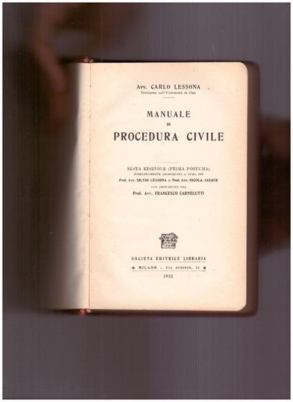 Manuale di procedura civile - Carlo Lessona - copertina