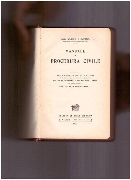 Manuale di procedura civile - Carlo Lessona - copertina
