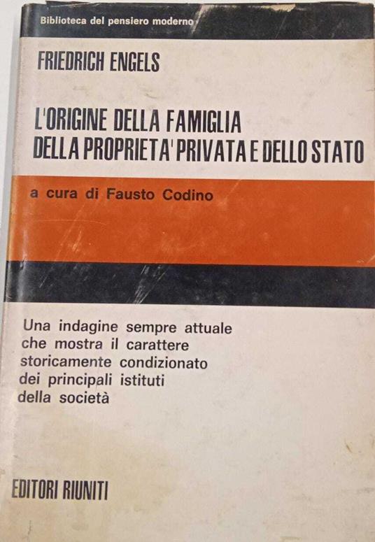 L' origine della famiglia della proprietà privata e dello Stato - Friedrich Engels - copertina