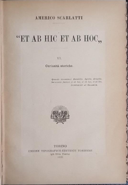 "Et ab hic et ab hoc". VI. Curiosità storiche - Americo Scarlatti - copertina