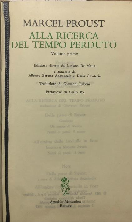 Alla ricerca del tempo perduto. Volume Primo - Marcel Proust - copertina