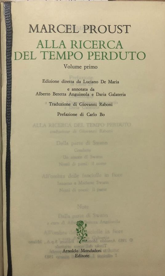 Alla ricerca del tempo perduto. Volume Primo - Marcel Proust - copertina