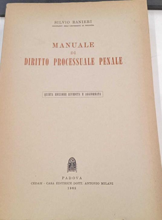 Manuale di diritto processuale penale - Silvio Ranieri - copertina