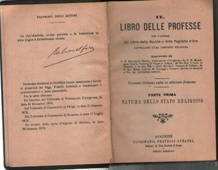 Il libro delle professe. Parte prima: natura dello stato religioso - copertina