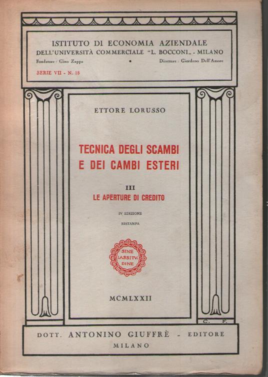 Tecnica degli scambi e dei cambi esteri, III: le aperture di credito - Ettore Lorusso - copertina