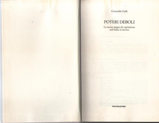 Poteri deboli. La nuova mappa del capitalismo nell'Italia in declino - Giancarlo Galli - copertina