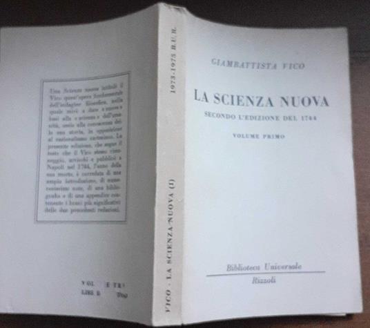 La scienza nuova secondo l'edizione del 1744. Volume primo - Giambattista Vico - copertina