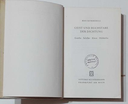 Geist und buchstabe der dichtung. Goethe-Schiller-Kleist-Holderlin - copertina