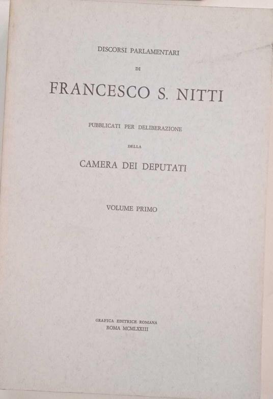 Discorsi parlamentari di Francesco S. Nitti (volume primo) - copertina