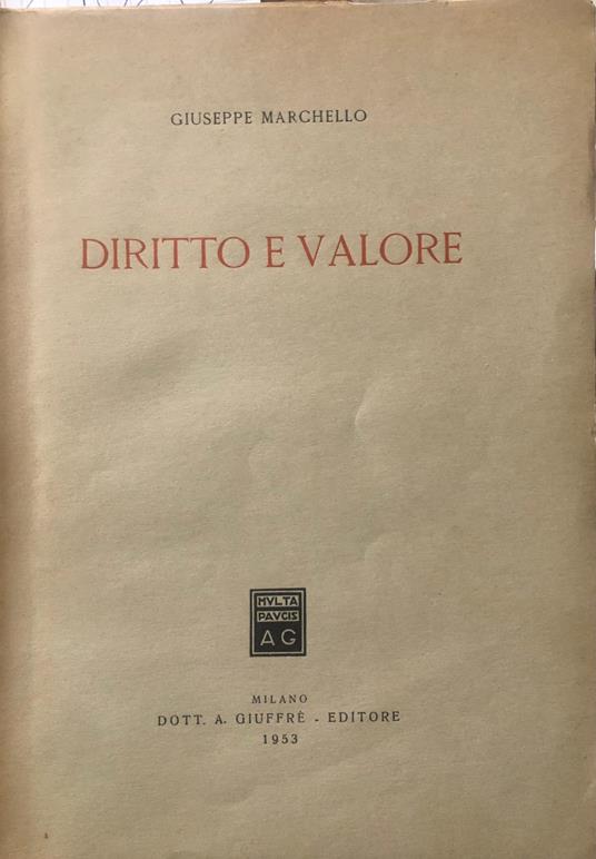 Diritto e valore - Giuseppe Marchello - copertina