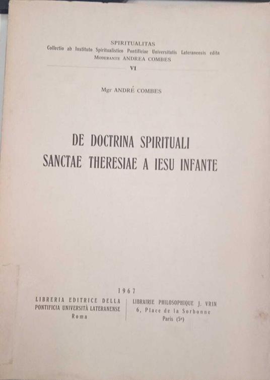 De doctrina spirituali Sanctae Theresiae a Iesu infante - copertina