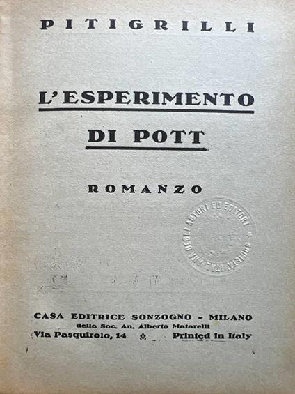 L' esperimento di Pott - Pitigrilli - copertina