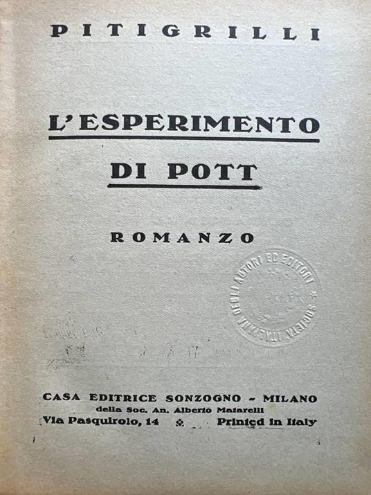 L' esperimento di Pott - Pitigrilli - copertina