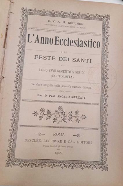 L' anno ecclesiastico e le feste dei Santi nel loro svolgimento storico - copertina