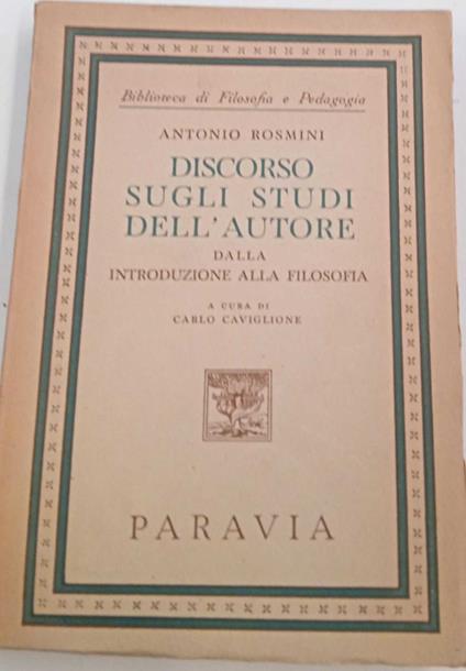 Discorso sugli studi dell'autore dalla introduzione alla filosofia - copertina