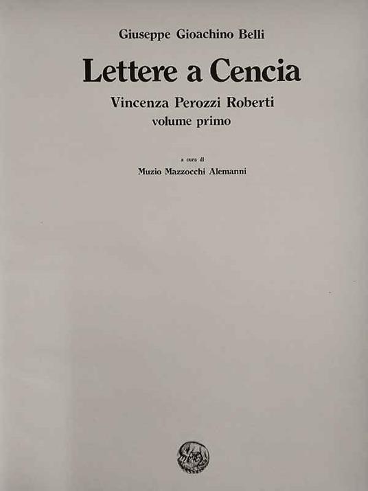 Lettere a Cencia. Volume primo - copertina