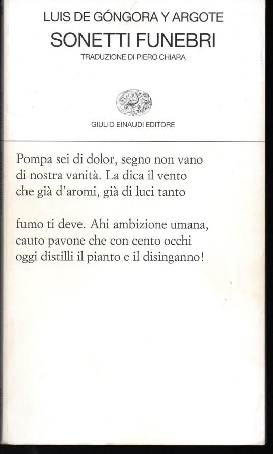 Sonetti funebri e altre composizioni. Testo originale a fronte - Luís de Góngora - copertina