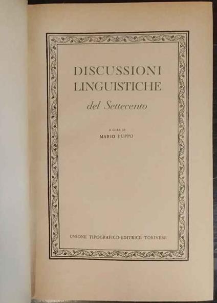 Discussioni linguistiche del Settecento - copertina