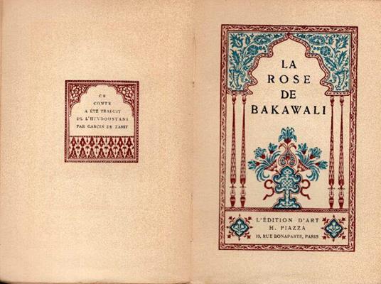 La Rose de Bakawali. Traduit de l'Hindoustani par Garcin de Tassy - copertina