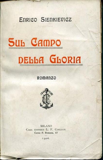 Sul campo della gloria, romanzo - copertina