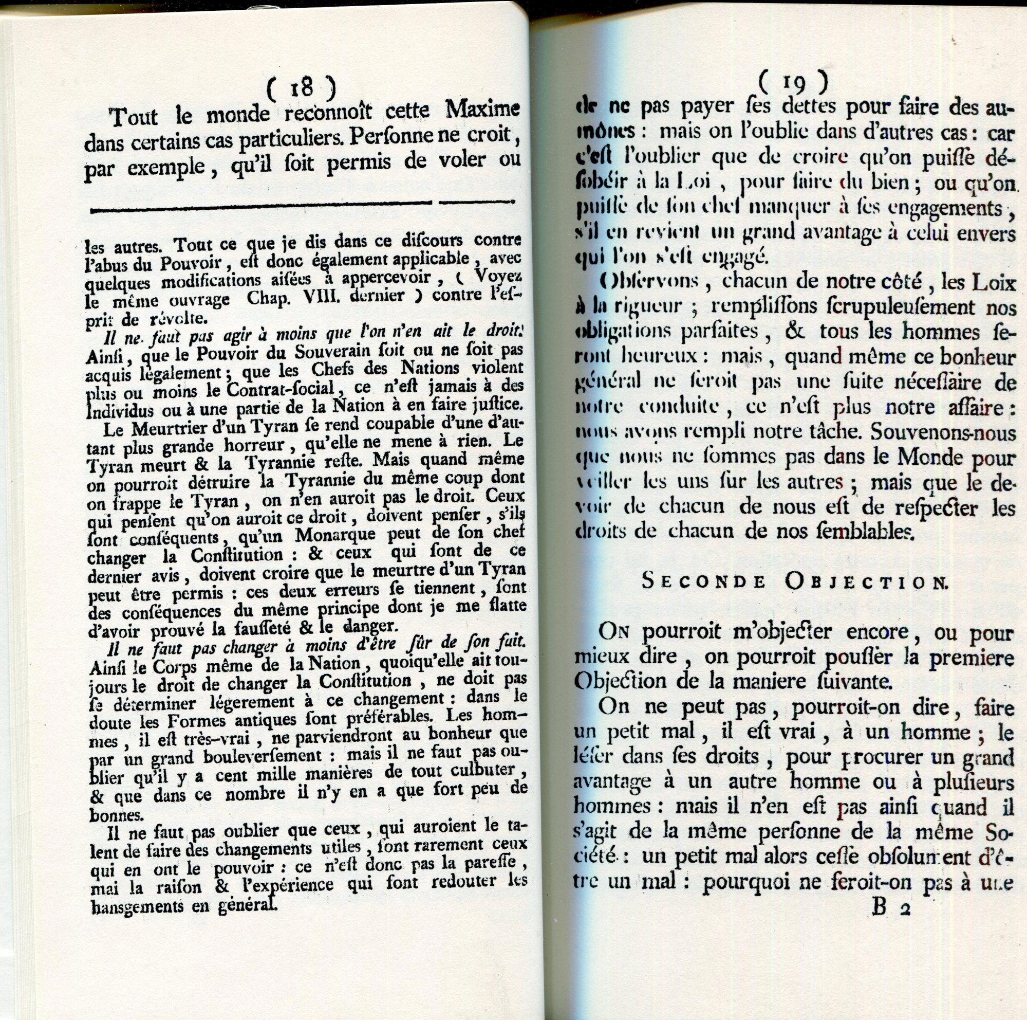 Discours dans lequel on examine les deux questions suivantes: 1º. Un monarque a-t-il le droit de changer de son chef une constitution évidemment vicieuse? 2º. Est-il prudent à lui, est-il de son intérét de l'entreprendre? Suivi de réflexions pratique