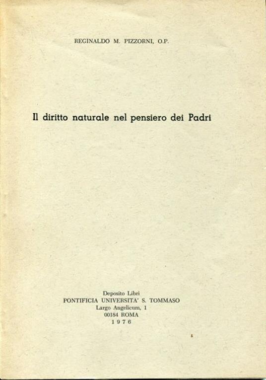 Il diritto naturale nel pensiero dei Padri - Reginaldo M. Pizzorni - copertina