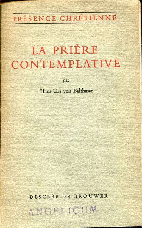 La prière contemplative - Hans Urs von Balthasar - copertina