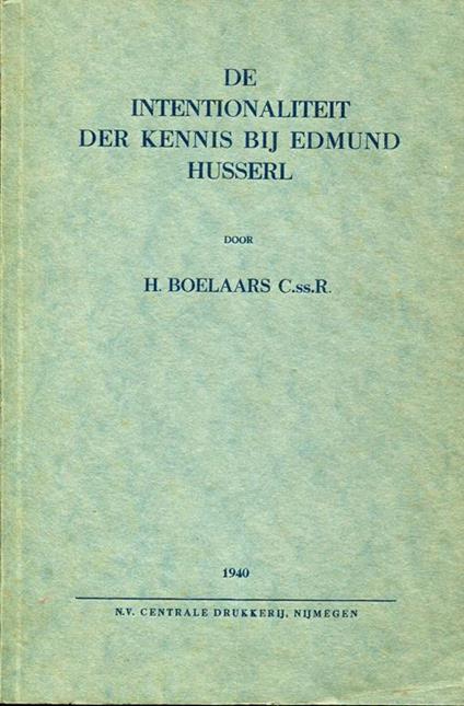 De intentionaliteit der kennis bij Edmund Husserl - copertina