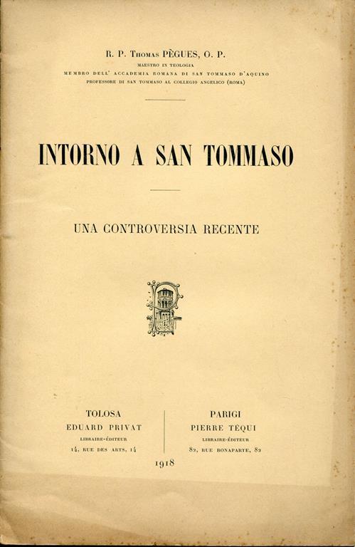 Intorno a San Tommaso. Una controversia recente - copertina
