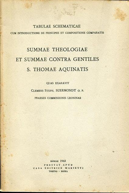 Tabulae schematicae Summae theologiae et Summae contra gentiles S. Thomae Aquinatis - copertina