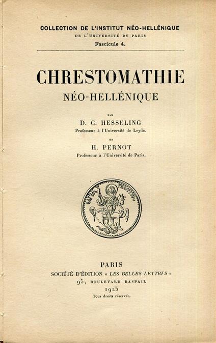 Chrestomathie néo-hellénique - copertina