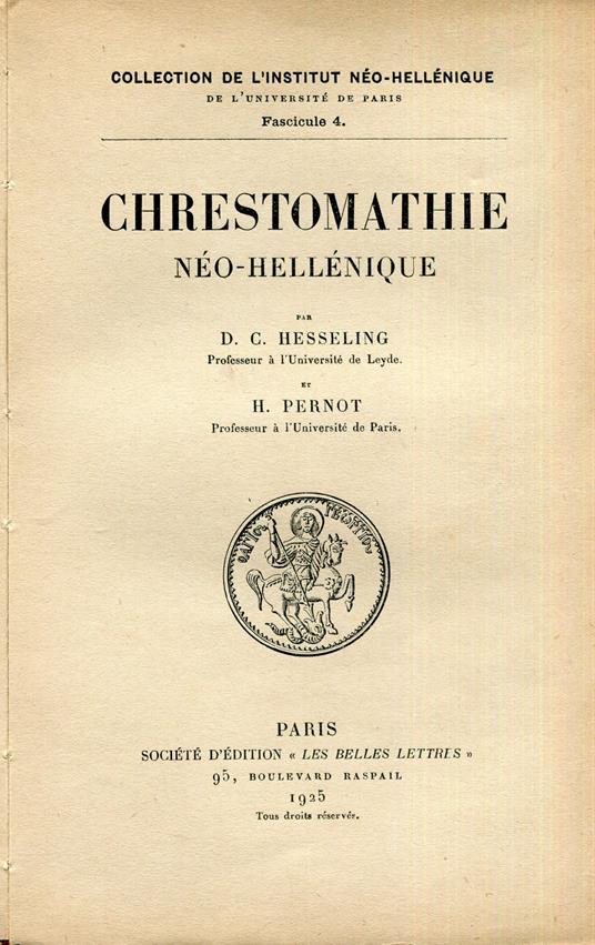 Chrestomathie néo-hellénique - copertina