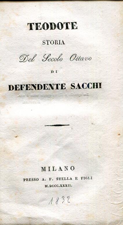 Teodote storia del secolo ottavo - copertina