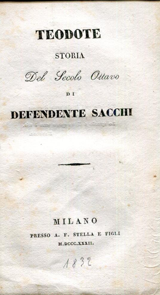 Teodote storia del secolo ottavo - copertina