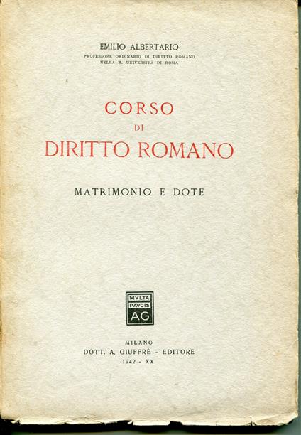Corso di diritto romano : matrimonio e dote - copertina
