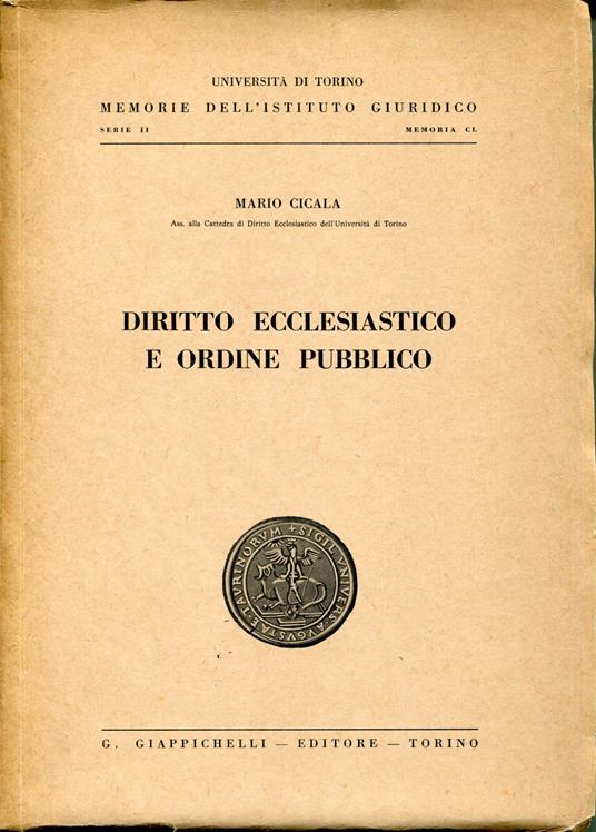 Diritto ecclesiastico e ordine pubblico - Mario Cicala - copertina